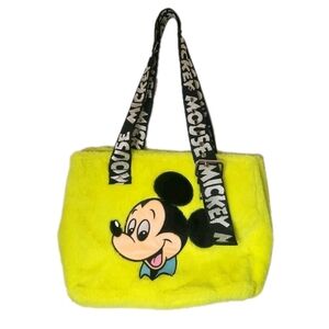 Disney Parks Mickey Mouse Faux Fur Fuzzy Yellow Tote Bag Purse